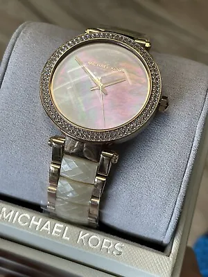 $90.50 • Buy MICHAEL KORS Parker Rose Gold + Crystal MOP Women’s Watch MK6492 NEW $275