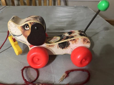 £4.99 • Buy Vintage Retro 1965 Fisher Price Little Snoopy Wooden Pull Along Dog With Shoe