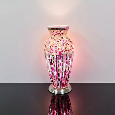 Pink Art Deco Mosaic Glass Vase Table Lamp Mood Light Home Decor • £49.99