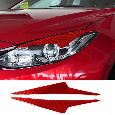 Red Carbon Fiber Front Headlight Eyelid Eyebrow Trim For Mazda 3 Axela 2014-2016 • $44.63