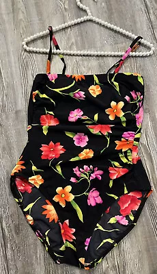 VTG 70’s COLE Of California Women’s Black Floral Print US Made 1-Pc Swimsuit 14 • $35