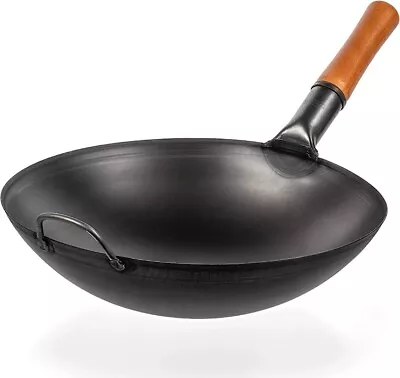 YOSUKATA Carbon Steel Wok Pan 13.5 /34cm Woks And Stir Fry Pans • £48.99