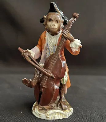 Amazing Meissen Monkey Band Musician Cello Cellist Figurine Crossed Swords • $749.99