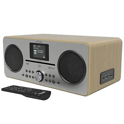 DAB+ DAB CD FM Radio Speaker Alarm Clock Bluetooth Charger AZATOM Trinity Oak • £109.95