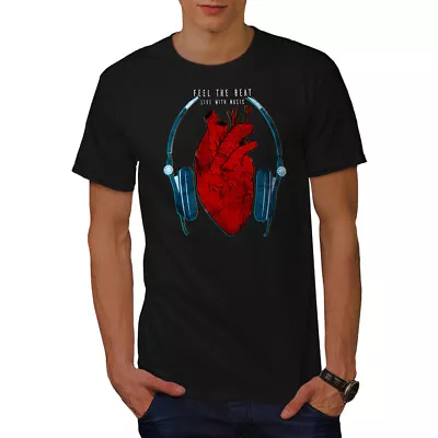 Wellcoda Heart Music Mens T-shirt Soul Beat Graphic Design Printed Tee • £16.99