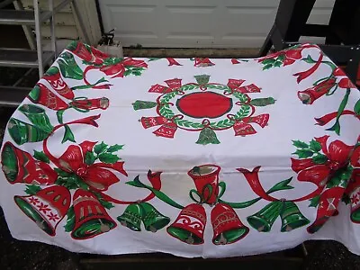 $24.50 • Buy Vintage Rectangle Christmas Tablecloth 51” X 42” Bells & Bows