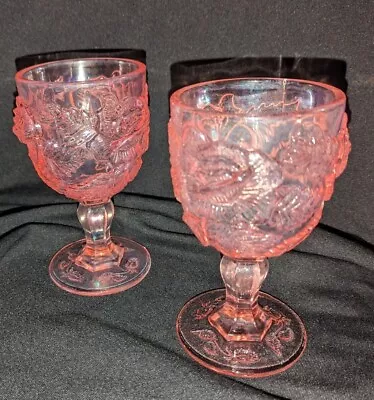 Lot Of 2 Madonna Inn Wild Rose Pink Water Goblet 6 1/2  10oz L G Wright Fenton • $60