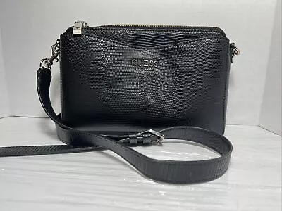 Guess Black Crossbody Purse Lizard Lyndi Pg776114 10 X 7 “ Good Condition • $19.99