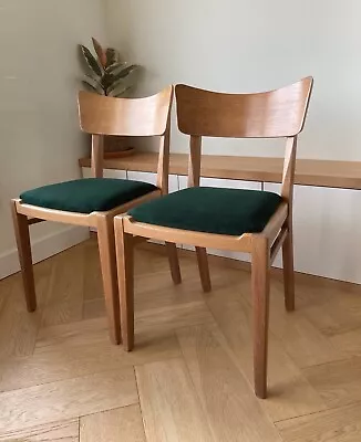 Two G Plan E Gomme Mid Century Brandon Dining Chairs In Green Velvet • £140