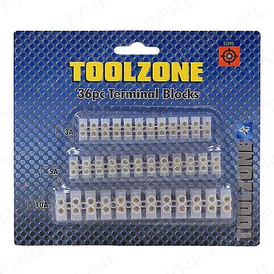 36Pc Terminal Blocks 3/5/10 AMP Assorted Strip Electrical Wire/Cable Connection • £5.29
