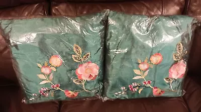 Brand New V&A Floral  Country Meadow  Embroidered Green Cushions (Set Of 2) • £3.99