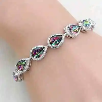 Elegant 925 Sterling Silver Fire Rainbow Mystical Topaz Fashion Jewelry Bracelet • $19.74