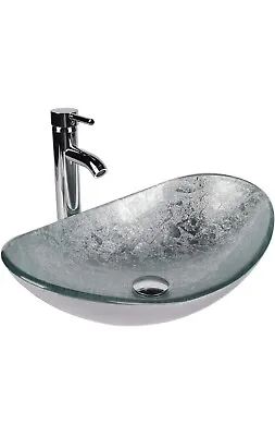 £45 • Buy Bathroom Sink Basin Countertop Oval Wash Bowl Tap+Waste Tempered Glass Silver