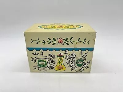 Vintage J. Chen Tin Recipe Box Herbs & Spices With MCM W Organizing Cards • $17.95