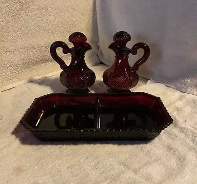 Vintage Avon Cape Cod Ruby Red Lot Of 6 Butter Cruets Relish Dish And Creamers • $34.99