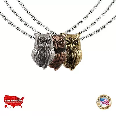 Creative Pewter Designs Great Horned Owl Head Bird Necklace & Pendant B065PEN • $19.99