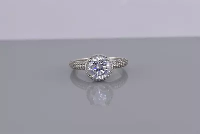 Sterling Silver Cubic Zirconia Solitaire Halo Micro Pave Band Ring 925 Sz: 7 • $29.50