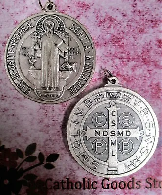 Medalla De San Benito St Saint Benedict - Oxidized Silver Tone 2  Round Medal  • $6