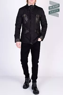 RRP€1220 STEWART Military Jacket Size L Black Contrast Leather Made In Italy • $252.58