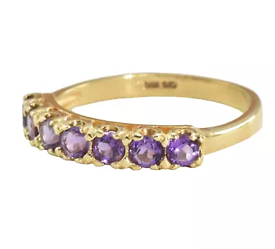 Vintage 10k Solid Gold Fishtail Style Natural Amethyst Band Ring • $149