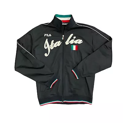 FILA Italia Italy Men's Embroidered Stripe-Details Black Track Jacket Large • $45