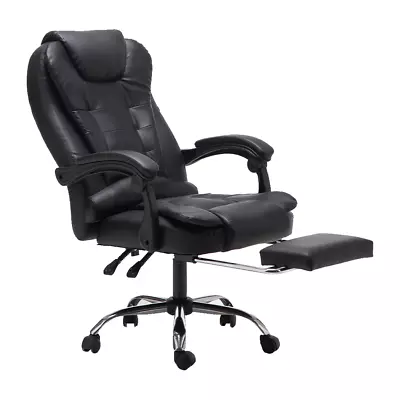 Office Chair Executive Black Massage Gaming Thick PU Leather Footrest Home • $109