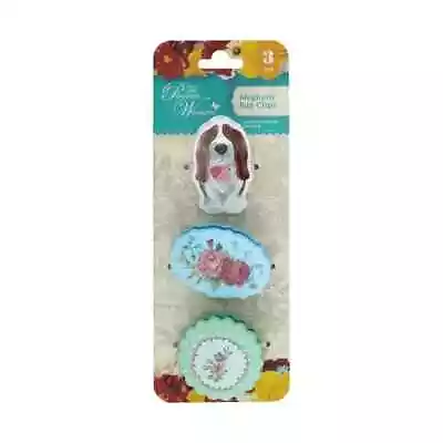 Pioneer Woman Magnetic Bag Clip 3pc Set Charlie Basset Hound Dog Rustic Floral • $10.99