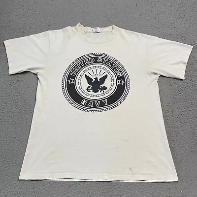 VINTAGE US Navy Shirt Adult White Short Sleeve Crew Neck Casual USA Cotton Soffe • $7.86