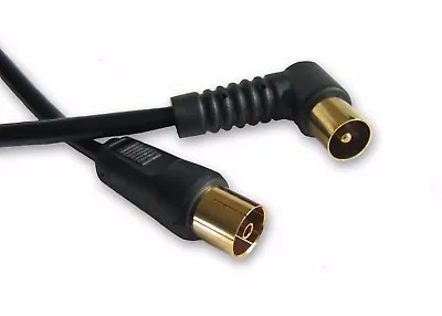 1.5m M-F TV Aerial Lead Shielded RF Coax Cable R/A Male Gold Plugs 90 Degree • £4.43