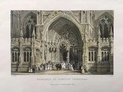 1844 Antique Print; Entrance To Lincoln Cathedral After Thomas Allom • £7.99