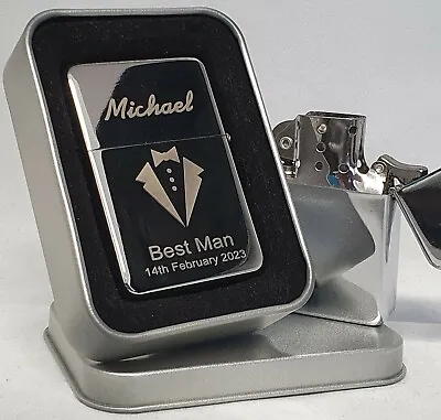 £6.99 • Buy Best Man - Silver Petrol Lighter Engraved Personalised Wedding Favor Gift Boxed