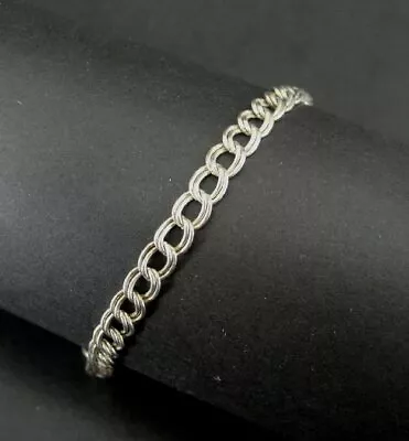 Bracelet Silver Signed SU Dainty Double Link Charm Bracelet 925 Sterling Silver • $26.25