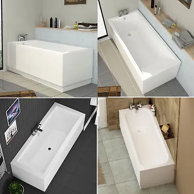 Modern Bathroom Single & Double Ended Acrylic Straight Bath MDF Gloss White Pane • £217.99