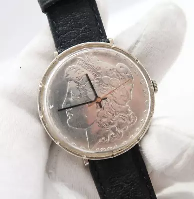 VULCAIN 1884  Morgan Silver Dollar Coin  Case & Dial MEN'S MANUAL WIND WATCH 30 • $263.99