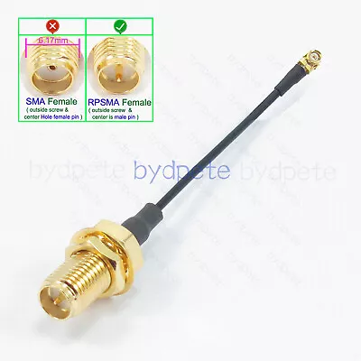 RP-SMA RPSMA Female Bulkhead  Hex 8mm To IPX IPEX U.FL UFL 1.37mm Coaxial Cable • $2.30