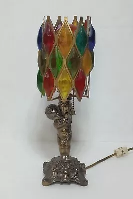 VTG L&L WMC Cherub Brass Desk Lamp Working Colorful Plastic Diamond Pattern READ • $112.50