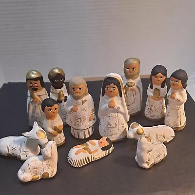 Vintage Mexican 13 Pc. Nativity Set Folk Art Handmade Hand Painted Pottery Mini • $18.95