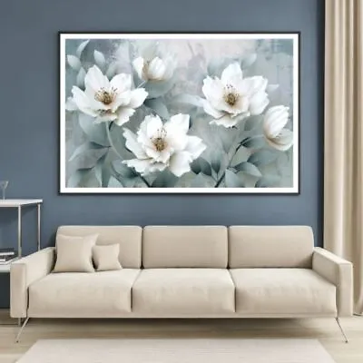 $12.90 • Buy White & Grey Flowers 3D Design Print Premium Poster High Quality Choose Sizes