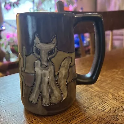 MARA Signed MEXICO Art Pottery Wolf Coyote Large Mug Coffee Cup Stoneware Desert • $24