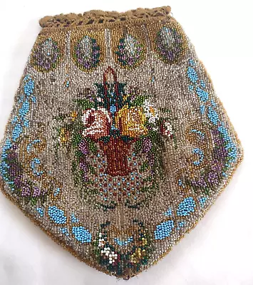 Flapper Art Deco Art Nouveau Glass Hand Beaded Purse Bag Floral Victorian Basket • $110