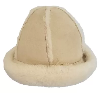 UGG Australia Sheepskin Leather Bucket Hat Beige Cream Shearling Wool Fur 1 Size • $35