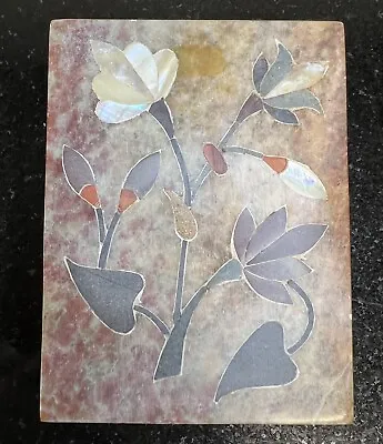 Small Square Onyx Marble Mother Of Pearl Flowers Inlay Trinket Jewelry Box • $15