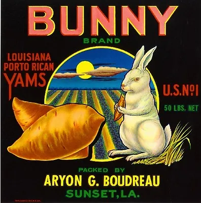 Sunset Louisiana White Bunny Rabbit Sweet Potato Yams Yam Crate Label Art Print • $10.49