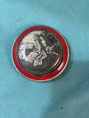 Vintage Red Celluloid Powder Compact With Victorian Courting Scene • $15