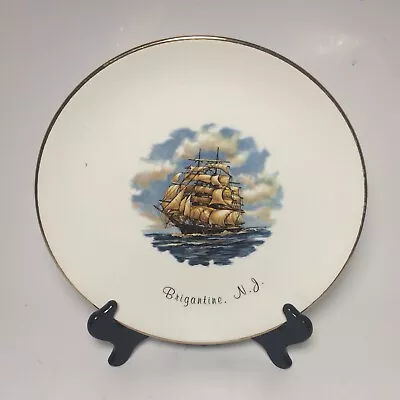 $20 • Buy VTG Brigantine Sail Boat Decorative Plate Gold Trim Brigantine N.J. 11” Rare