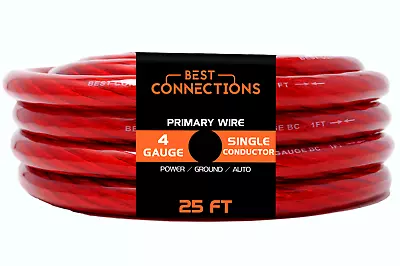 BEST CONNECTIONS 4Ga 25ft Red Translucent Power/Ground Electrical Auto Wire • $28.95
