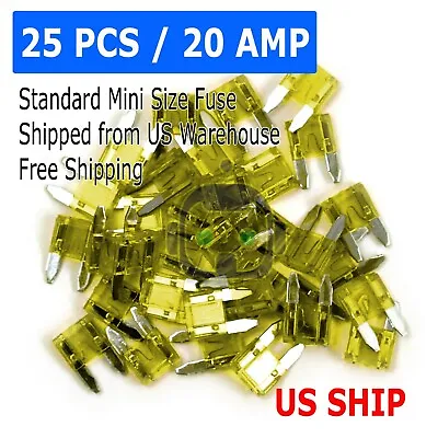 25 Mini Blade 20 Amp Fuse Assortment Auto Car Motorcycle SUV Fuses Kit APM ATM • $3.99