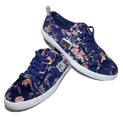 G By Guess Mallory Pink Floral & Navy Women’s Size 11 Lace Up Shoes Soft Sneaker • $19.94