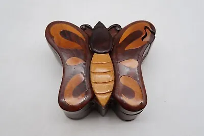 Wooden Butterfly Jewelry Trinket Box Hidden Compartment Lock 4 Piece • $16.95