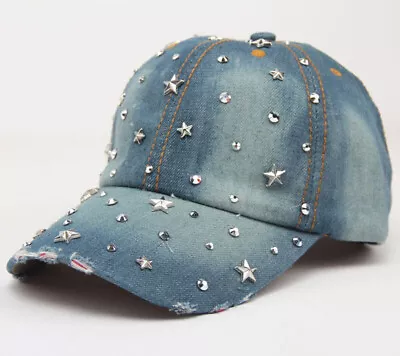 Bling Stars Rhinestone Denim Cap • $18.99